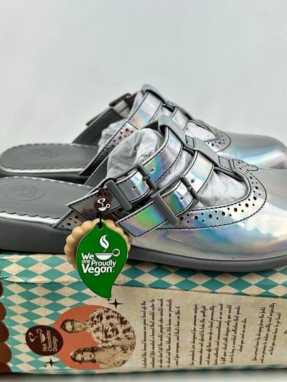 Hot Chocolate Design Chrome Crush Metallic Buckle Clogs US 8